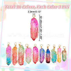 30Pcs 10 Colors Copper Wire Wrapped Dyed Natural Quartz Pendants&nbsp;PALLOY-AB00250
