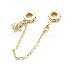 Rack Plating Brass Cubic Zirconia European Beads with Safety Chains and Plane Charms&nbsp;KK-Q017-27G