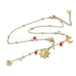 304 Stainless Steel Crystal Rhinestone & Plastic Sun Moon Star Pendant Y Necklaces for Women&nbsp;NJEW-G180-06G