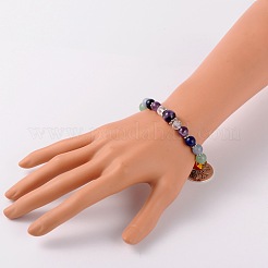 Multi-Color Gemstone Chakra Charm Bracelets&nbsp;BJEW-JB01691-05