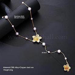 Alloy with Plastic Pearl Flower Long Tassel Y Shaped Pendant Necklaces for Women&nbsp;WG37FD2-01