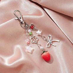 2Pcs Resin Strawberry & Alloy Bowknot Pendant Decorations&nbsp;HJEW-SP0001-15