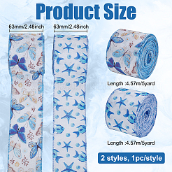2 Rolls 2 Styles Polyester Printed Wired Ribbon&nbsp;OCOR-FG0002-49