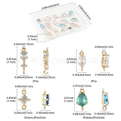 18Pcs 9 Styles Brass Pave Transparent Glass Links/Connectors&nbsp;GLAA-FS0002-34