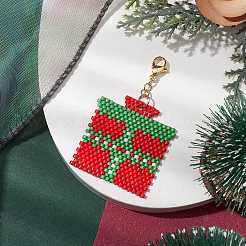 Christmas Gift Box Glass Seed Pendant Decoration&nbsp;HJEW-JM02107