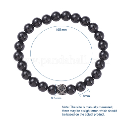 Unisex Round Natural Black Agate Beaded Stretch Bracelets&nbsp;X-BJEW-JB04845-01