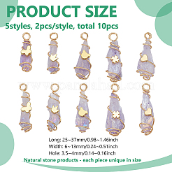 10Pcs 5 Styles Electroplated Natural Quartz Crystal Copper Wire Wrapped Pendants&nbsp;PALLOY-FG00005