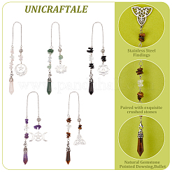 5Pcs 5 Style Natural Gemstone Pointed Dowsing Pendulums&nbsp;FIND-UN0002-24