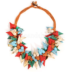 Bohemian Alloy & Acrylic Heart Beaded Waxed Cord Bib Necklaces for Women&nbsp;FS-WG4624E-01