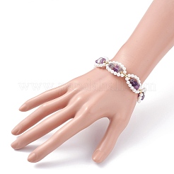Natural Amethyst Chip & Shell Pearl Beaded Bracelet&nbsp;BJEW-TA00029-01