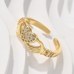 Brass Micro Pave Cubic Zirconia Cuff Finger Rings&nbsp;RJEW-C120-25G-02