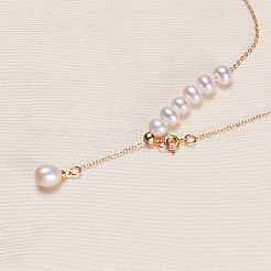 Natural Freshwater Pearl Beaded Teardrop Tassel Brass Lariat Necklaces for Women&nbsp;WG56F2F-01
