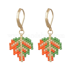3 Pairs 3 Colors Leaf Glass Seed Beaded Leverback Earrings&nbsp;EJEW-MZ00701