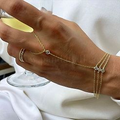 304 Stainless Steel Pavel Clear Cubic Zirconia Flat Round Cable Chain Ring Bracelets for Women&nbsp;UE4042