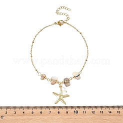 Ocean 304 Stainless Steel Starfish Charm Anklets with Natural Freshwater Shell Beads for Women&nbsp;AJEW-AN00869-01