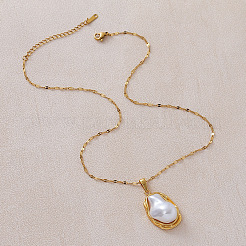 Vintage 304 Stainless Steel & Imitaiton Irregular Pearl Pendant Necklaces for Women&nbsp;UB6404
