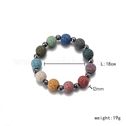Natural Lava Rock & Synthetic Non-magnetic Hematite Round Beads Stretch Bracelets for Men&nbsp;TG5955