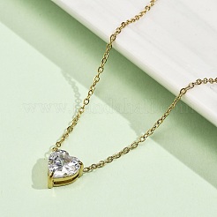 304 Stainless Steel Crystal Cubic Zirconia Heart Pendant Necklaces for Women&nbsp;NJEW-Z064-03G