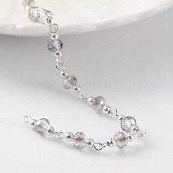 Silver Color Plated Brass Handmade Glass Beaded Chains&nbsp;AJEW-JB00204