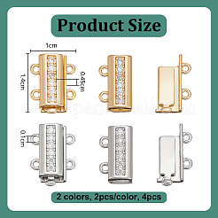 4Pcs 2 Colors Brass Micro Pave Clear Cubic Zirconia Slide Lock Clasps&nbsp;DIY-PH0033-43