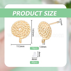 16Pcs Brass Flat Round Stud Earring Findings&nbsp;KK-BC0013-75