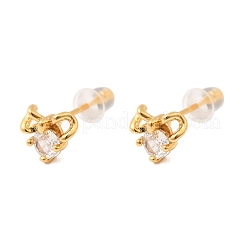 Brass Micro Pave Clear Cubic Zirconia Stud Earring&nbsp;EJEW-C158-15A-G
