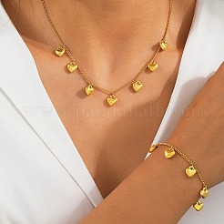304 Stainless Steel Heart Pendant Curb Chain Necklaces & Bracelets Sets for Women&nbsp;SJEW-F225-02G