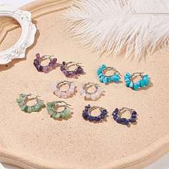 Natural Gemstone Chips Braided Hoop Earrings&nbsp;EJEW-JE04985