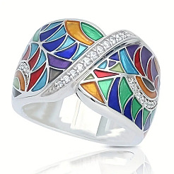 Ethnic Style Brass Micro Pave Cubic Zirconia and Enamel Finger Rings&nbsp;FS-WG810B2-03