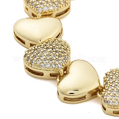 Rack Plating Brass Micro Pave Cubic Zirconia Heart Link Chain Bracelets for Women&nbsp;BJEW-B109-01G-04