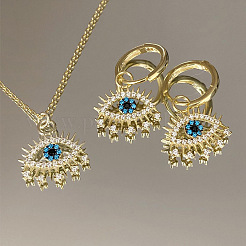 Evil Eye Alloy Rhinestone Pendant Necklaces & Hoop Earrings Sets for Women&nbsp;FS-WG6E7FD-01
