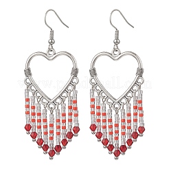 Hollow Heart Alloy & Glass Seed Beads Tassel Chandelier Earrings&nbsp;EJEW-MZ00685-02