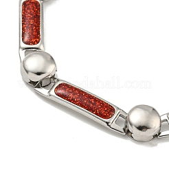 304 Stainless Steel Enamel Rectangle Link Chain Bracelets with Glitter Powder&nbsp;BJEW-S153-04P-03