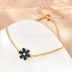 Brass Pave Cubic Zirconia Flower Link Bracelets for Women&nbsp;KK-CBA68DA-07A-G
