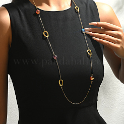 French Stainless Ssteel Twisted Oval with Colorful Glass Beads Long Link Chain Necklaces for Women&nbsp;XI4819