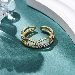 Brass Micro Pave Clear Cubic Zirconia Cuff Finger Rings for Women&nbsp;RJEW-C116-14G