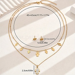 Elegant Vintage Stainless Steel Rhinestone Hamsa Hand Stud Earrings & Double-layer Necklace Sets for Women&nbsp;QF7163