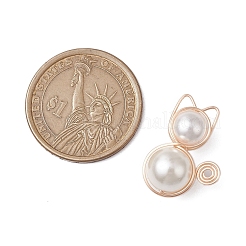 Copper Wire Wrapped Shell Pearl Round Beads Cat Shape Pendants&nbsp;PALLOY-TA00178