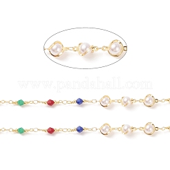 CCB Plastic Pearl & Glass Bicone Beaded Chains&nbsp;CHC-P009-35G