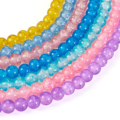 7 Strands 7 Colors Baking Paint Transparent Crackle Glass Bead Strands&nbsp;DGLA-TA0001-02
