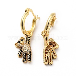 Cubic Zirconia Bear Dangle Hoop Earrings&nbsp;EJEW-F288-10A-G