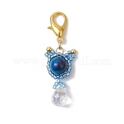 Natural Tiger Eye & Glass Seed Beaded Cat Pendant Decoration&nbsp;HJEW-MZ00157-04