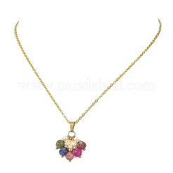 Natural Multicolor Tourmaline Dice Tassel Pendant Brass Cable Chain Necklaces with Natural Pearl for Women&nbsp;NJEW-JN06472