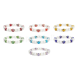 7Pcs 7 Color Cat Eye & Lampwork Evil Eye Round Beaded Stretch Bracelets&nbsp;BJEW-JB08880