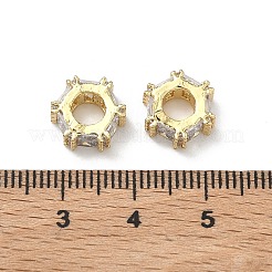 Hexagon Brass Clear Cubic Zirconia European Beads&nbsp;KK-D228-06G