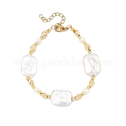 Natural Baroque Pearl Keshi Pearl & Brass Beaded Bracelets for Women&nbsp;BJEW-JB13798