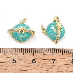 Brass Micro Pave Clear Cubic Zirconia and Resin Planet Charms&nbsp;KK-B129-29G