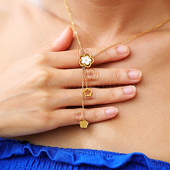 Stainless Steel Pave Shell Flower Tassel Pendant Necklaces for Women&nbsp;PT8035