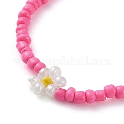 Glass Flower Beaded Necklace&nbsp;NJEW-Z029-03C