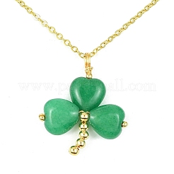 Saint Patrick's Day Clover Natural Malaysia Jade Pendant Necklace with 304 Stainless Steel Chains&nbsp;NJEW-JN04417